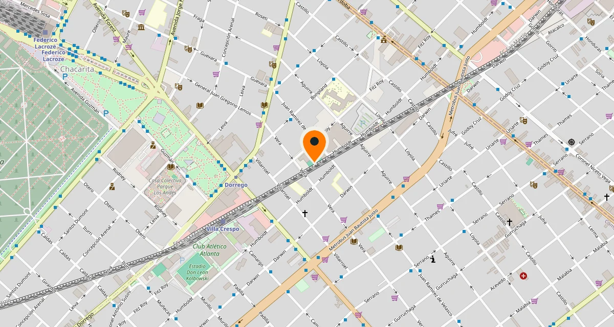 Mapa fijo con la ubicación del Espacio Familia Bibas en Chacarita, Ciudad de Buenos Aires.